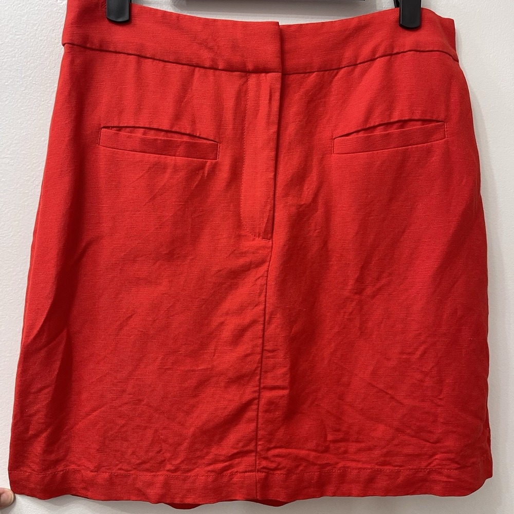 Loft Red Linen Blend Short Skirt Pockets Size 2 Lined